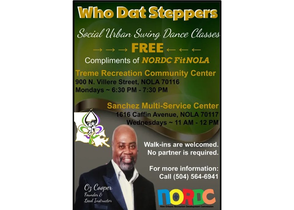 A flyer for a dance class with a man in black shirt.