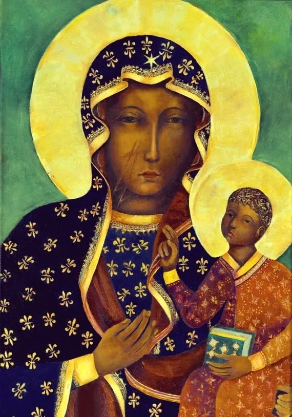 A painting of the black madonna and child.