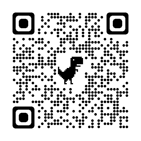 A qr code with a dinosaur in the middle in black color.